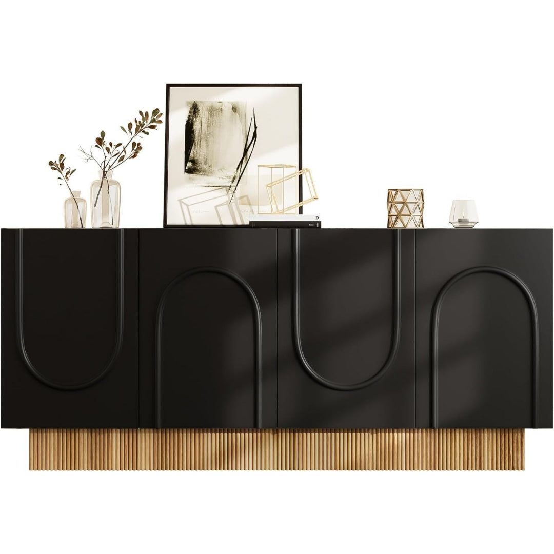 Buffet en bois noir, quatre portes, etageres modulables