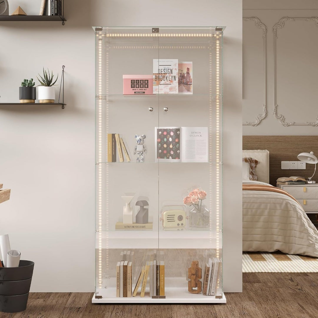 Surface en bois, vitrine dexposition gris clair 2 portes