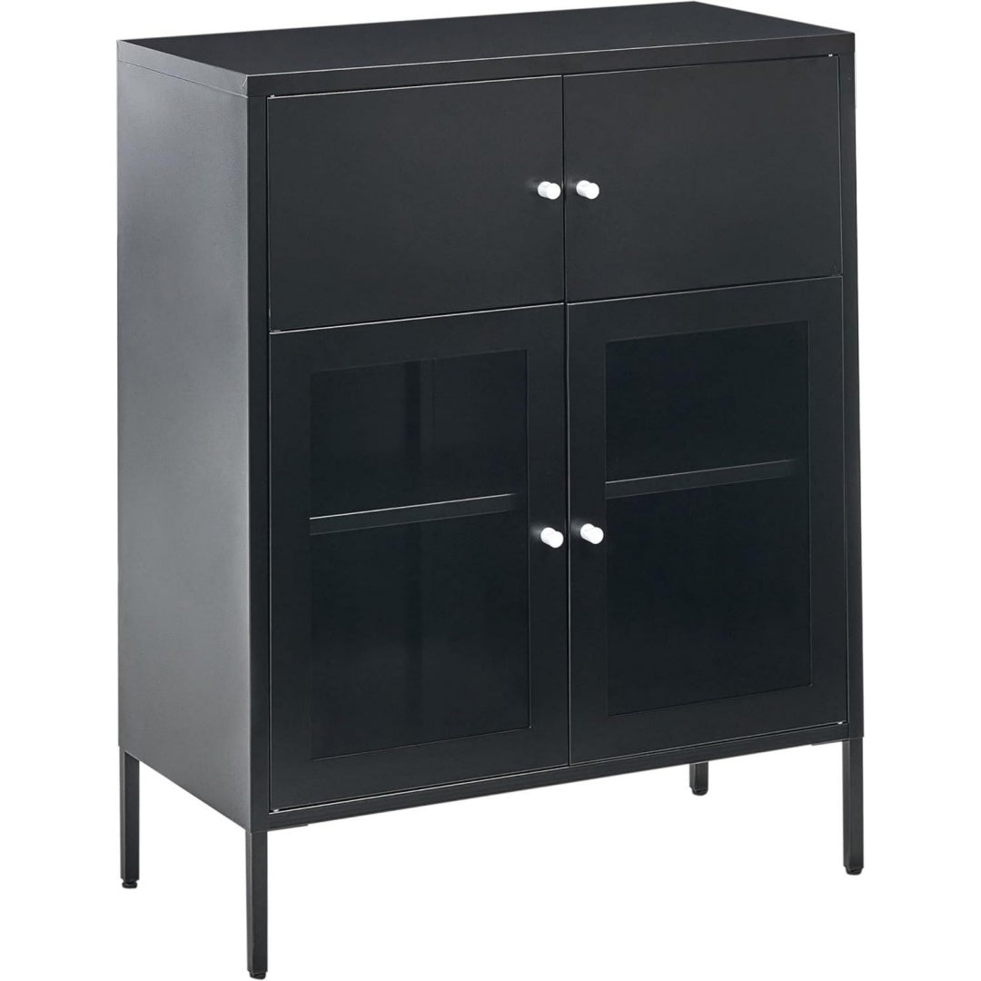Vitrine de presentation bleu dote de 2 portes et 4 etageres