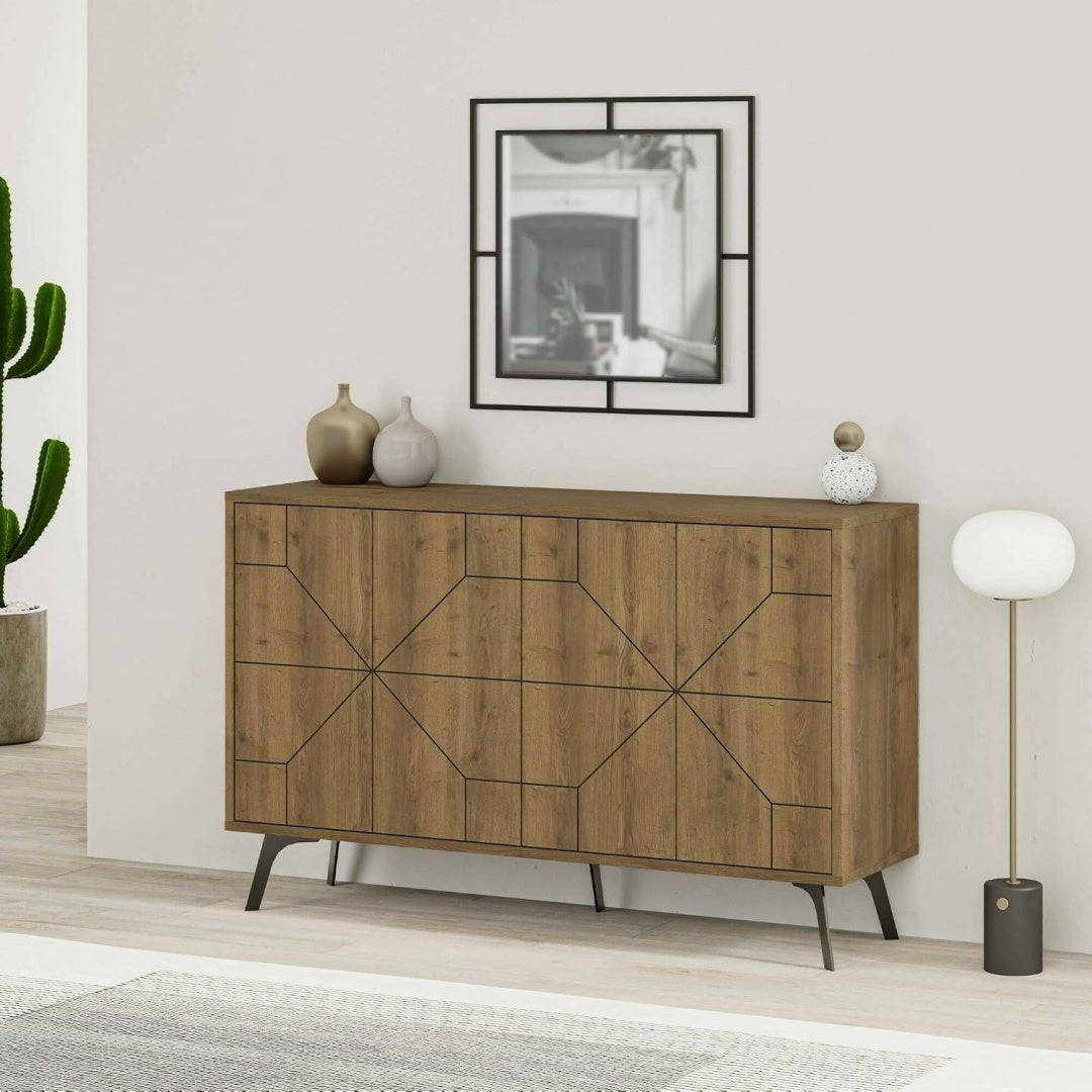 Intemporel, meuble de rangement gris en bois 123 x 35 x 77 cm