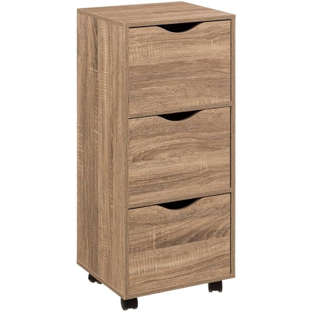 Caisson de rangement marron compact avec roulettes 33 x 80.5 x 29.5 cm