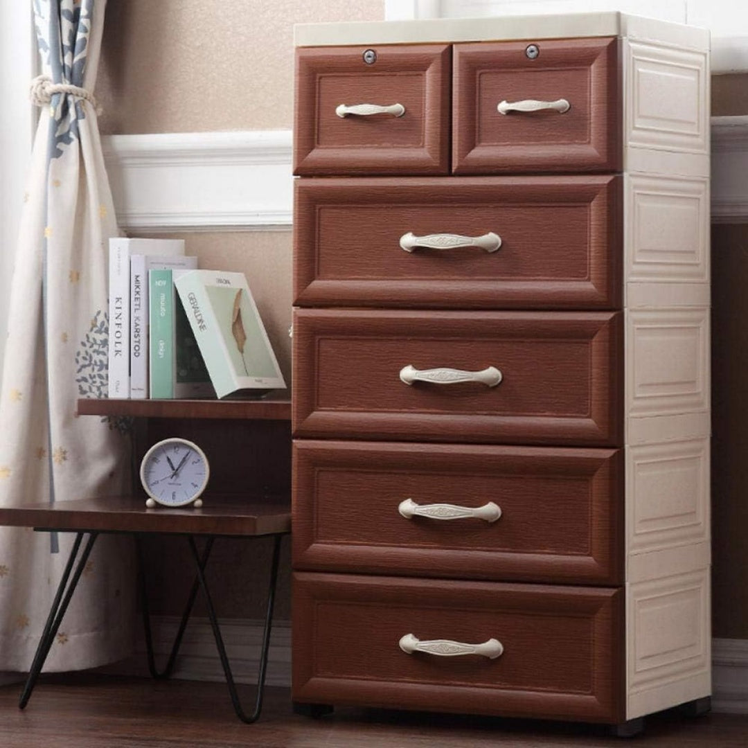 Commode bordeaux en plastique, style moderne, rangement spacieux