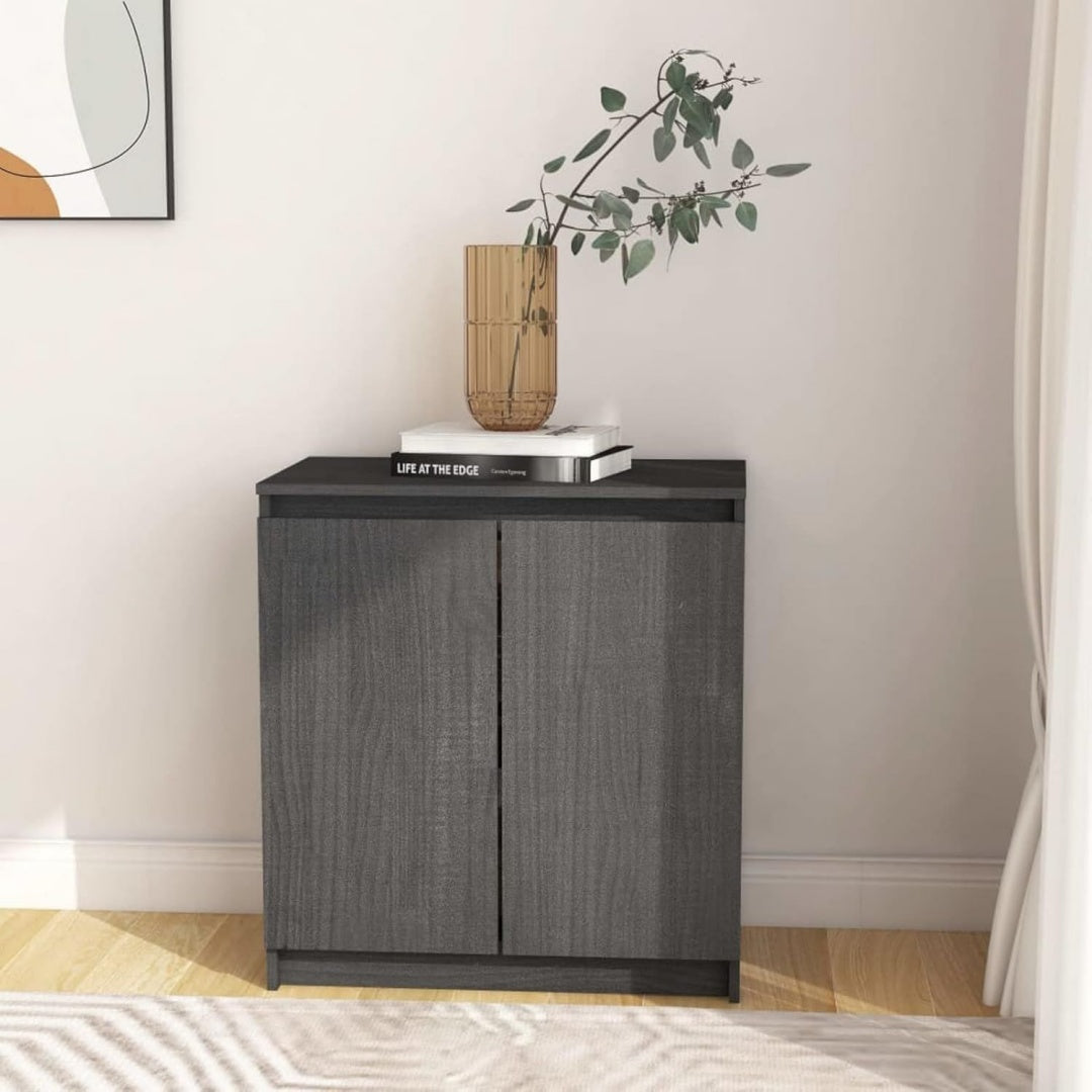 Buffet gris clair, finition bois massif
