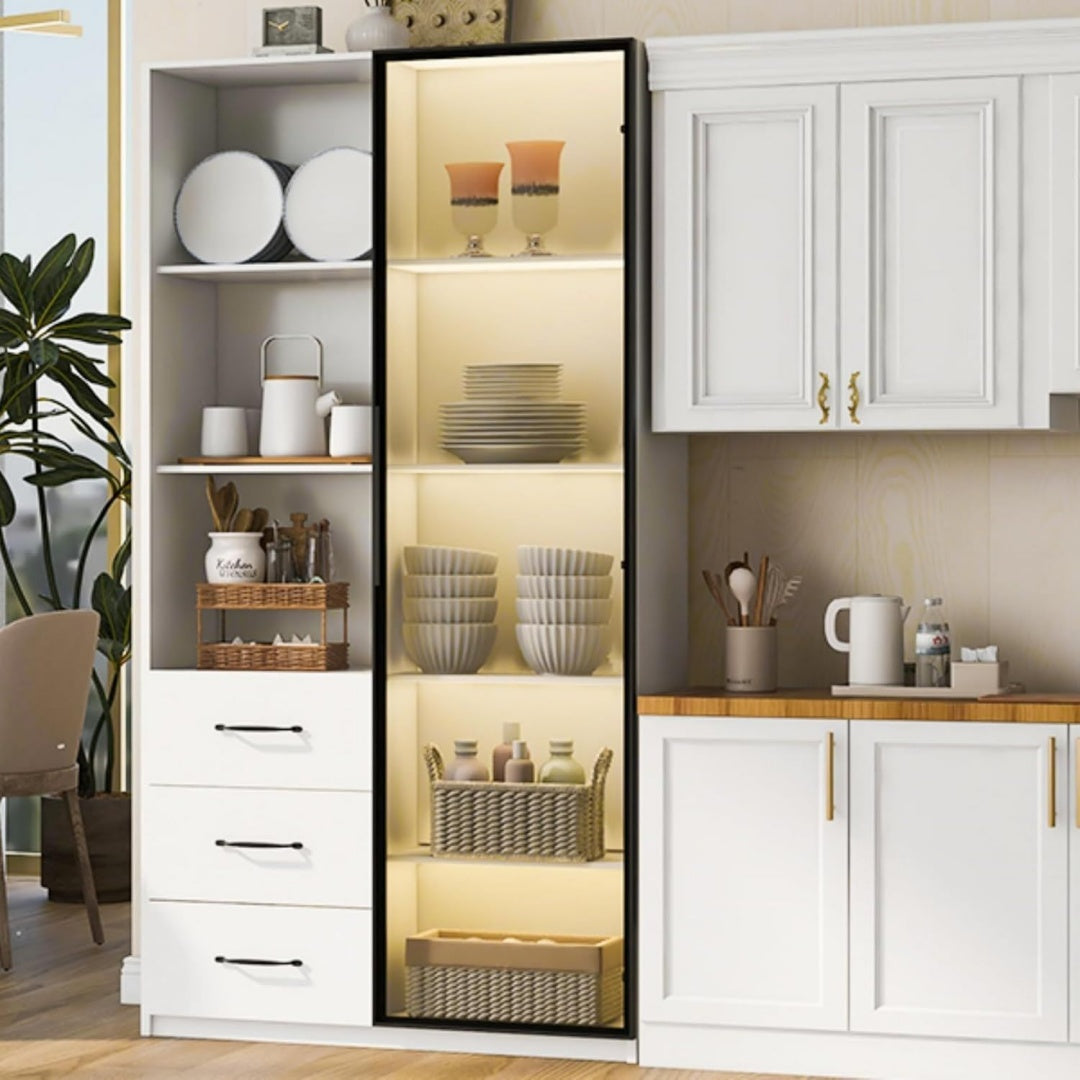 Vitrine d'exposition gris clair 3 tiroirs style contemporain pratique