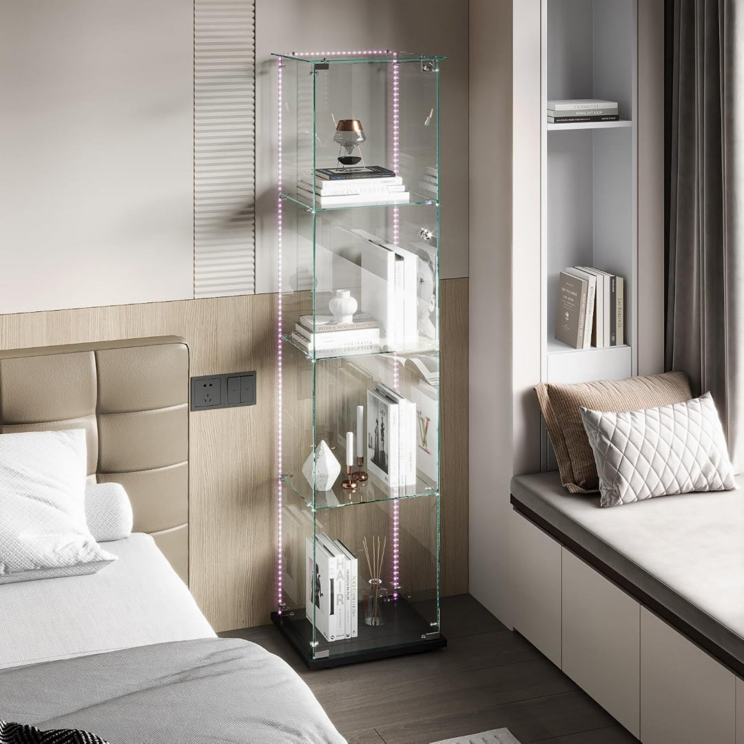 Vitrine en verre trempe teinte gris, une porte