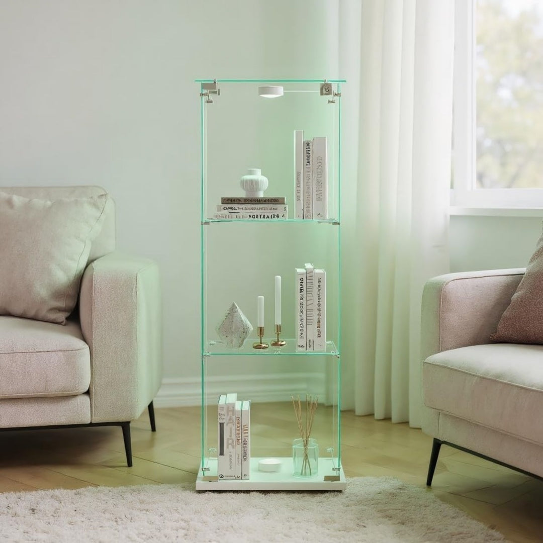 Vitrine en verre, vert, contemporain (123 x 40 x 35 cm)