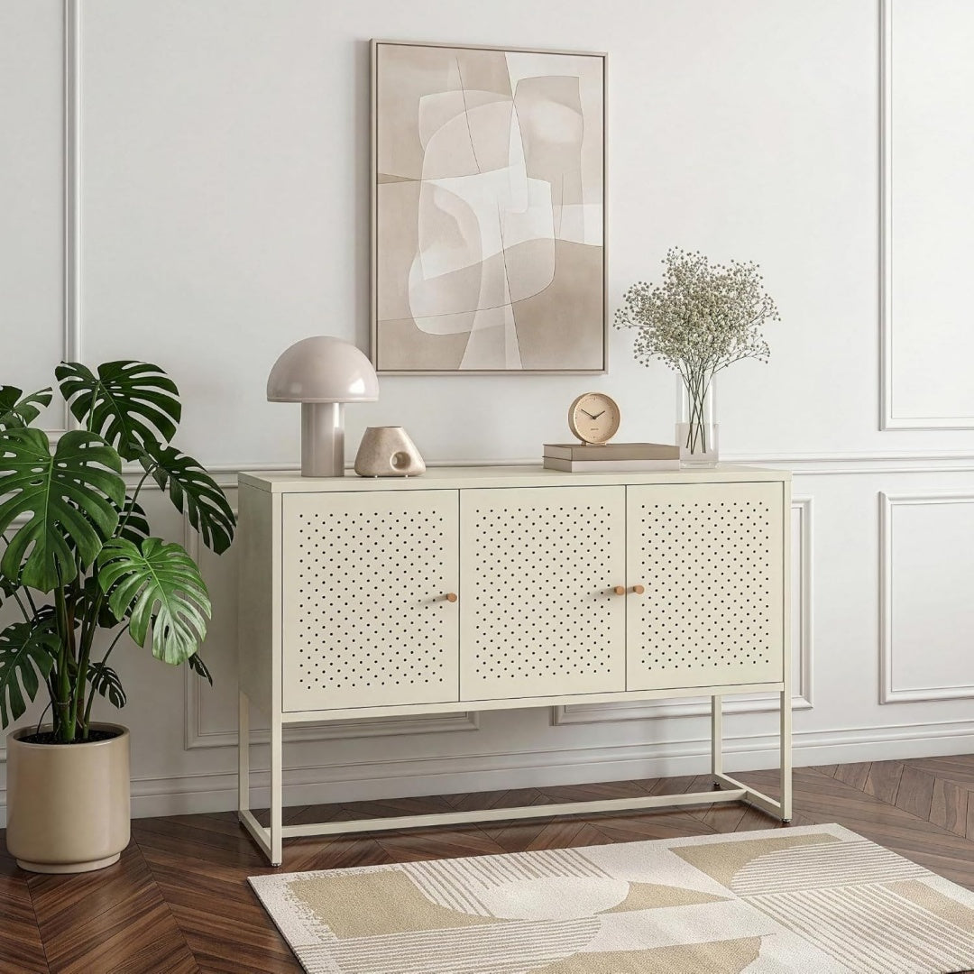Vaisselier gris clair dote de 3 portes