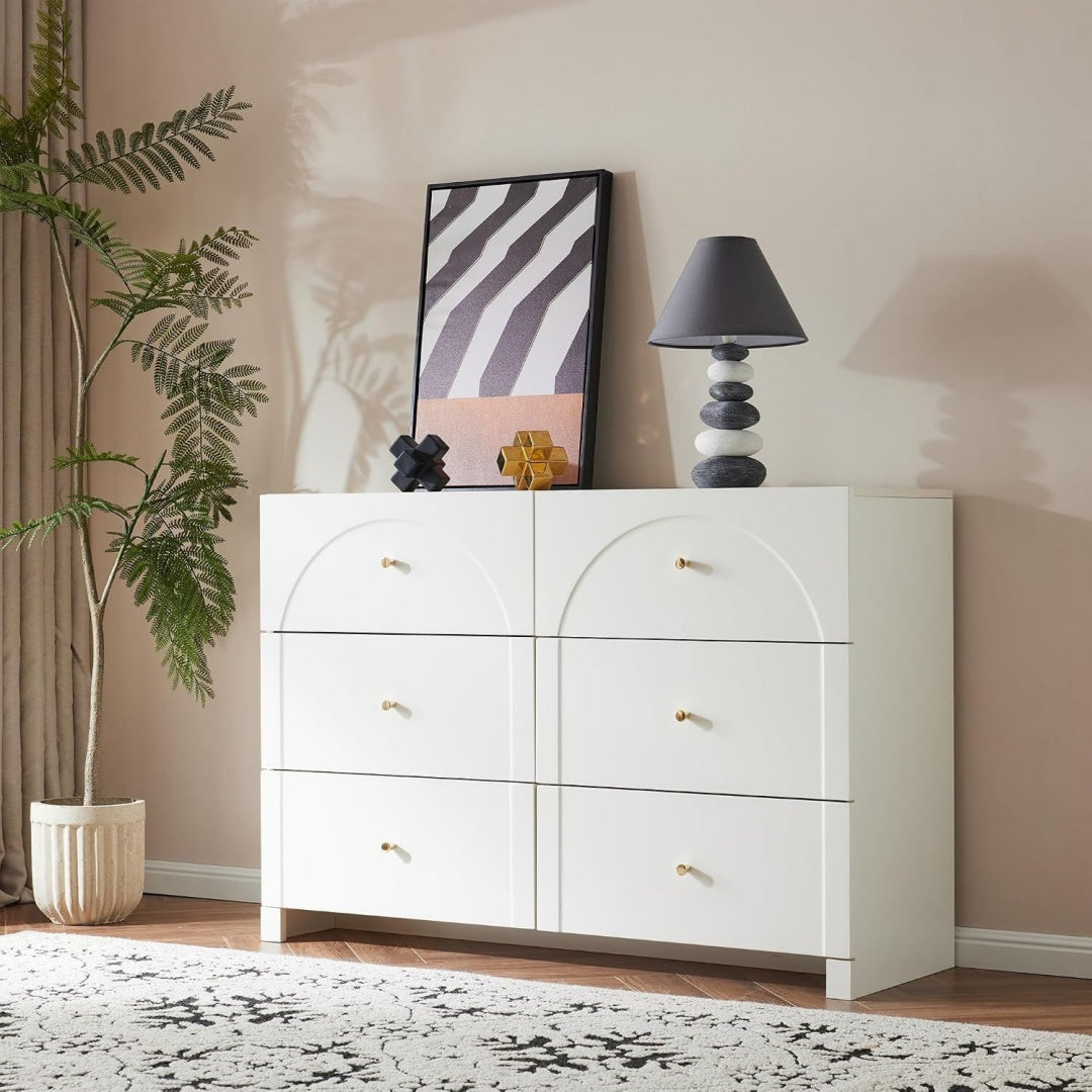 Commode epuree 6 tiroirs gris clair