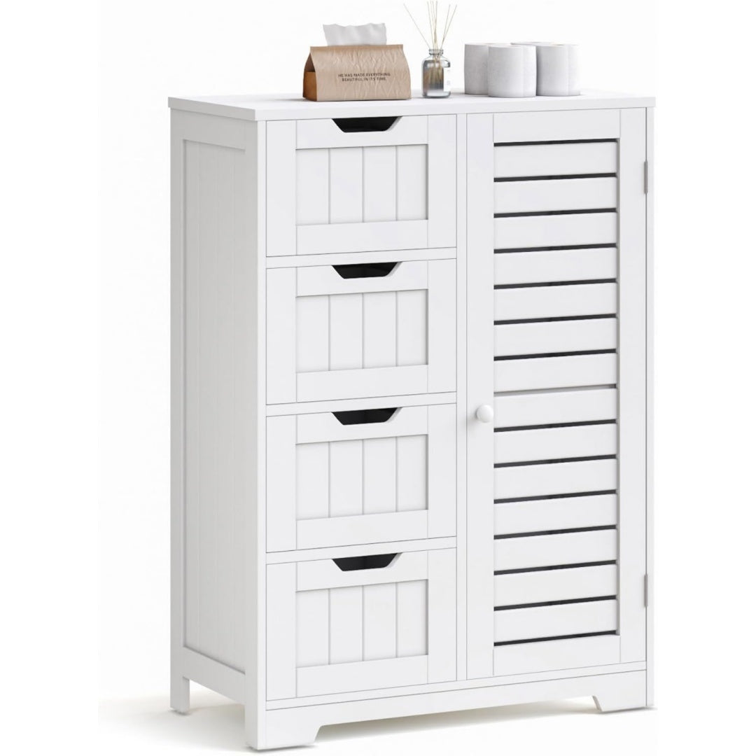 Gris clair meuble de rangement assemblage facile 1 porte et 4 tiroirs