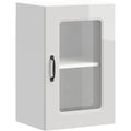 Armoire colonne gris clair, finition verre