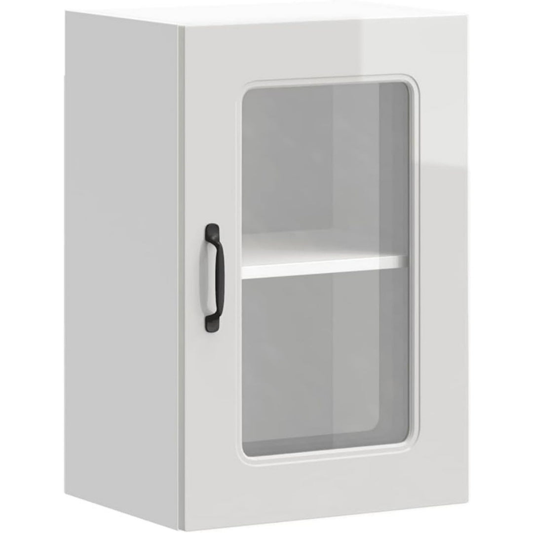 Armoire colonne gris clair, finition verre