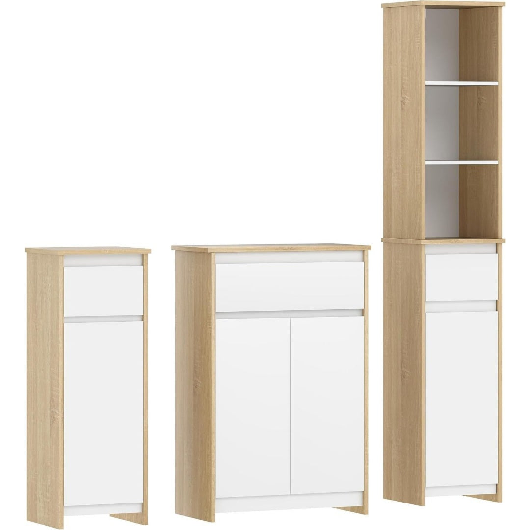 Meuble colonne beige en MDF, style vintage, rangement spacieux