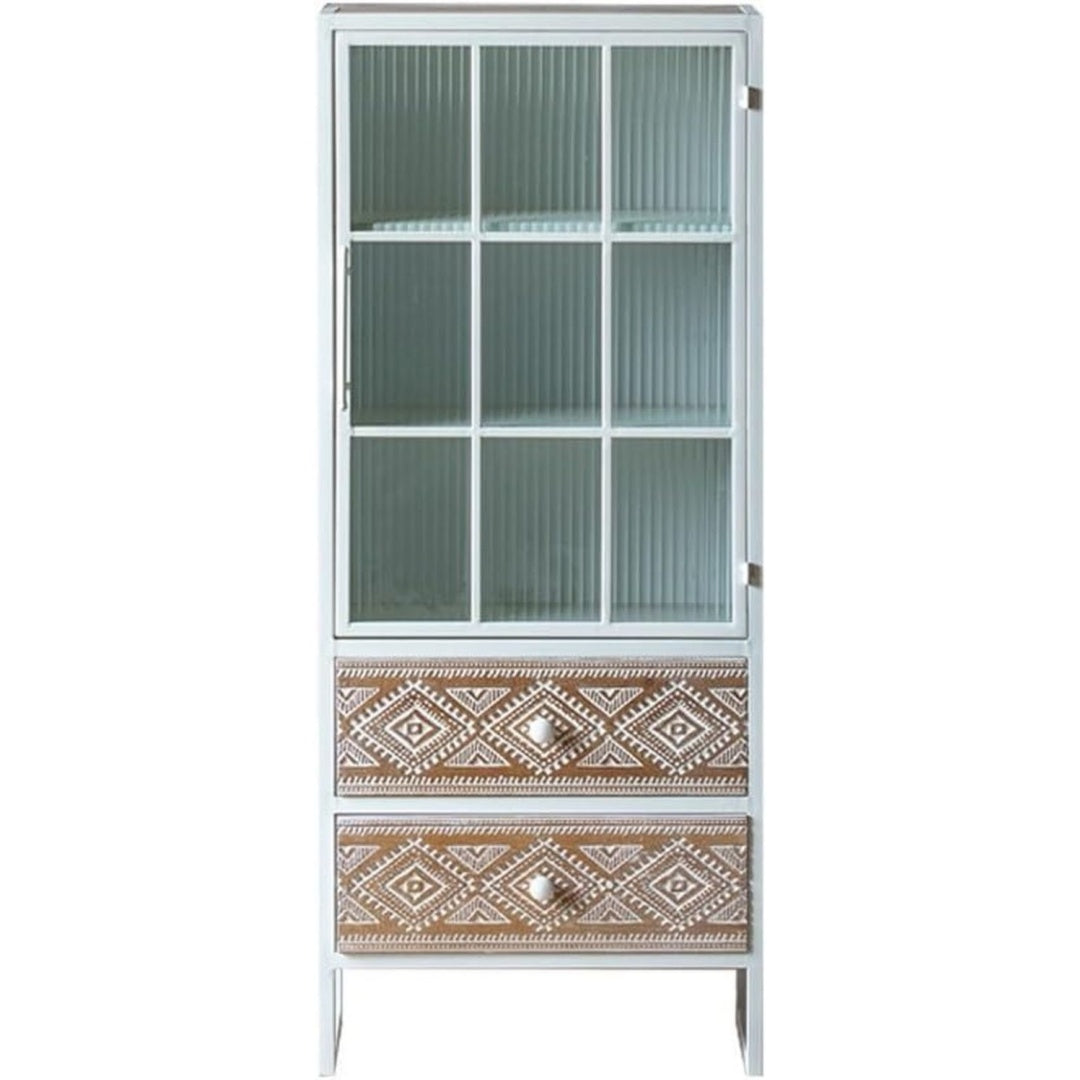 Buffet gris avec des portes vitrees