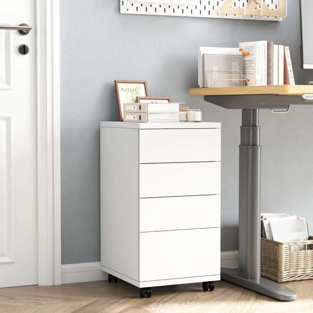 Astucieux range-dossiers gris clair en bois d'ingenierie avec 4 tiroirs