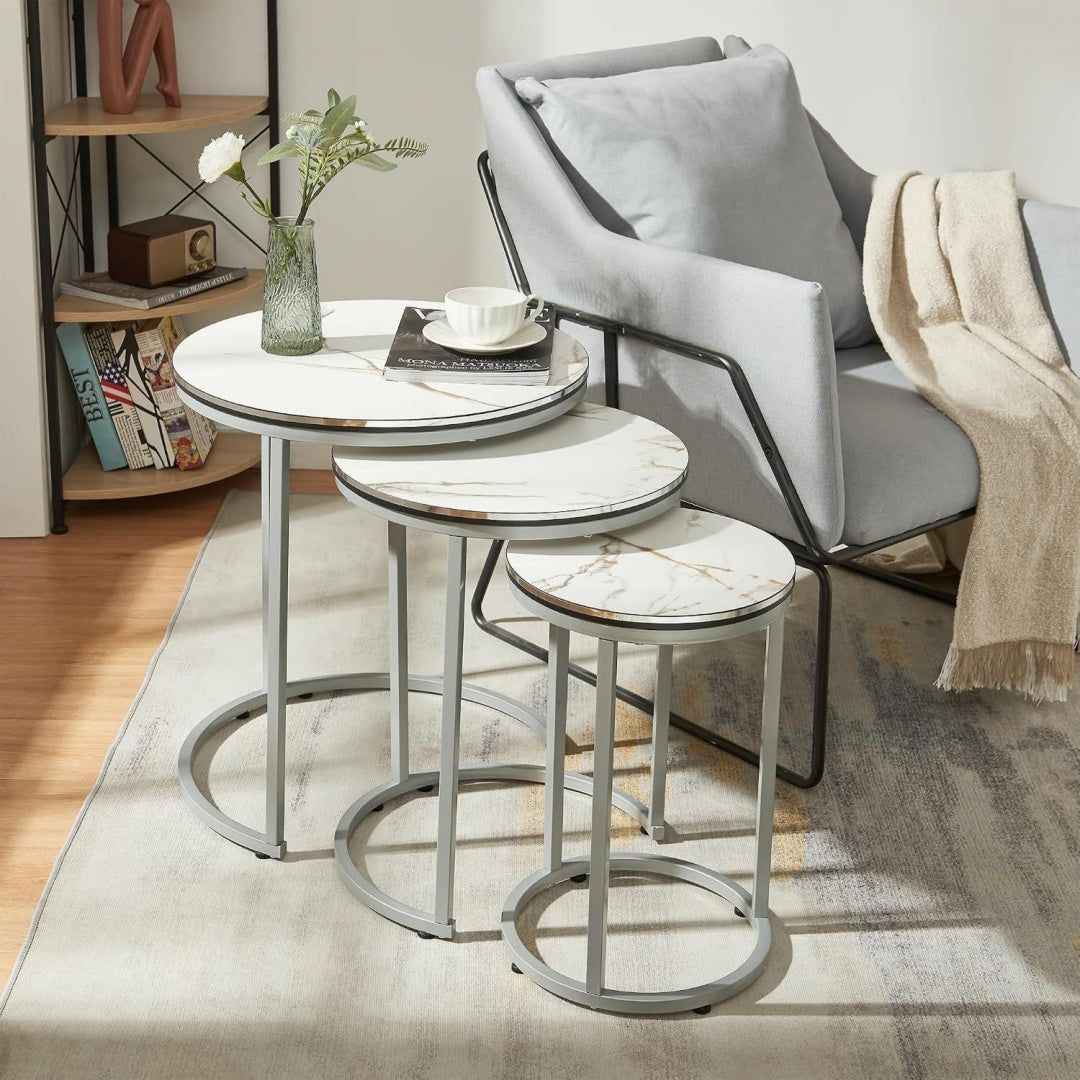 Chaleureux table gigogne en acier gris pour salon