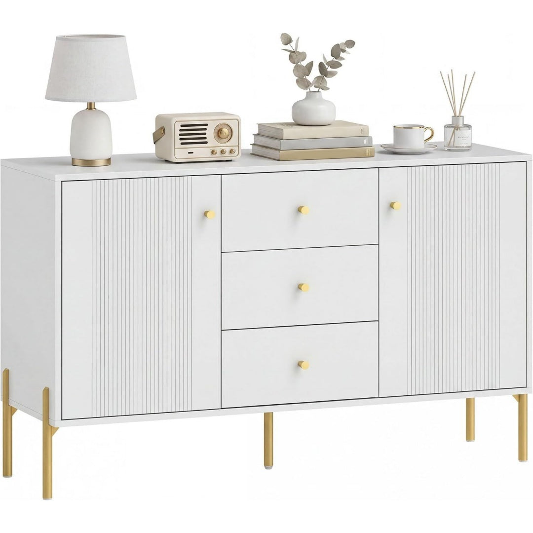 Buffet gris clair bois ingenierie 120 cm, rangement style industriel