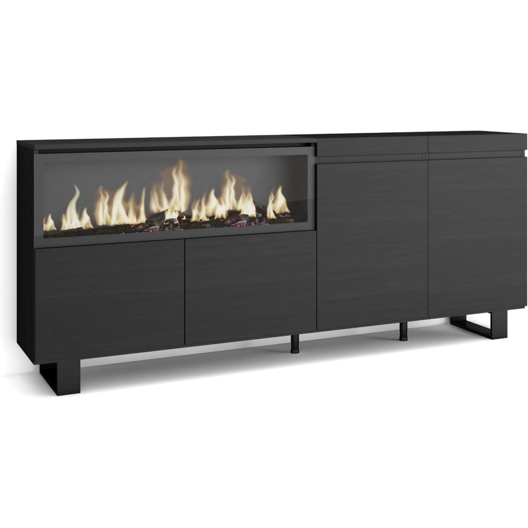 Finition industriel, buffet gris fonce en bois 208 x 35 x 87 cm