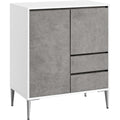 Credence gris 2 etageres de rangement, bois massif finition rustique