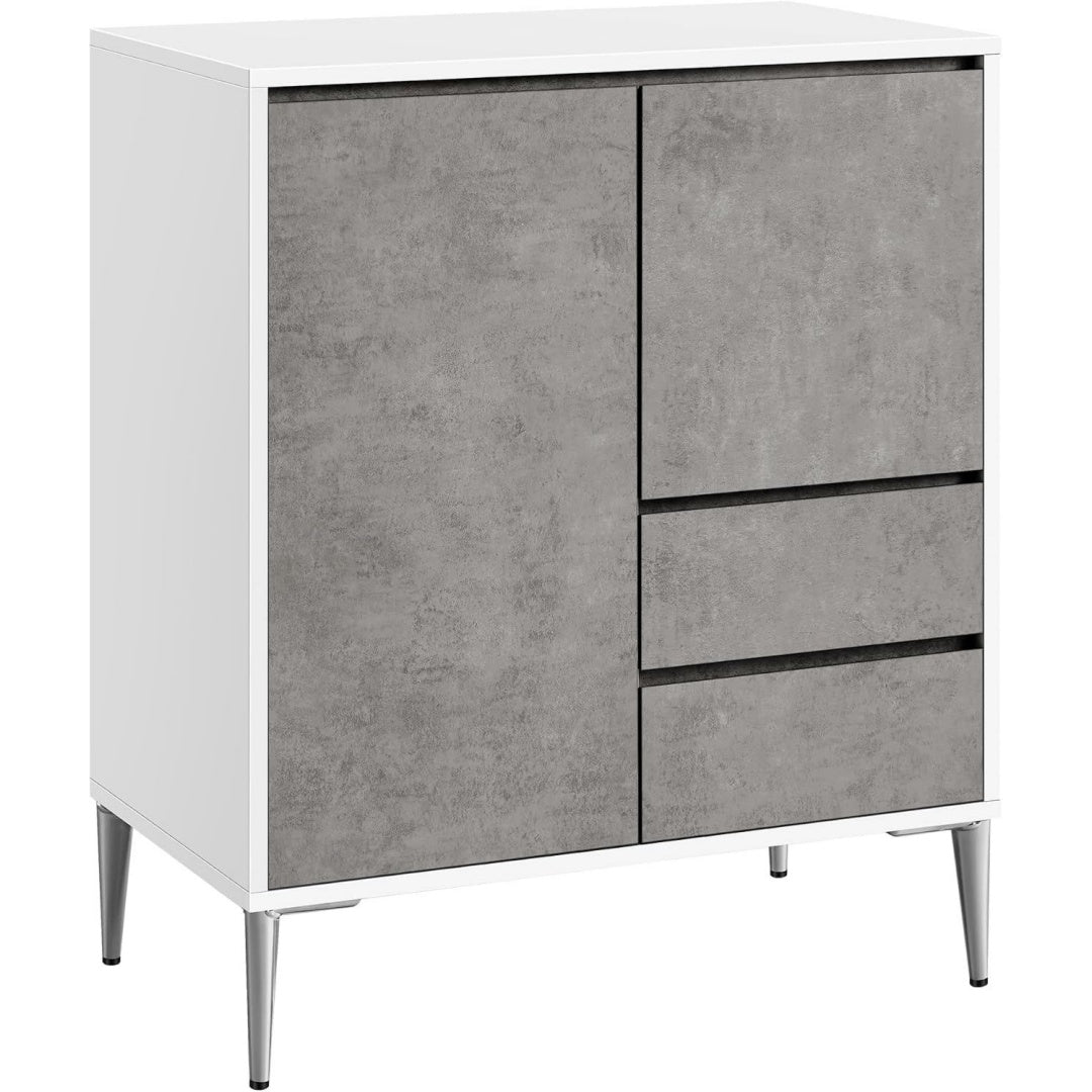 Credence gris 2 etageres de rangement, bois massif finition rustique