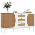 Buffet beige en bois massif et rotin de qualite