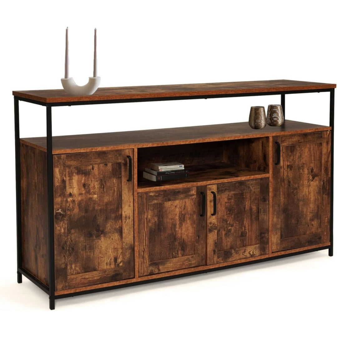 Enfilade marron 2 etageres, style industriel bois ingenierie pour salon