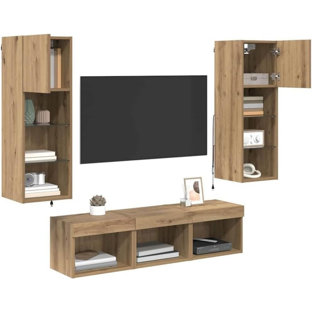 Petit meuble TV en chene et verre