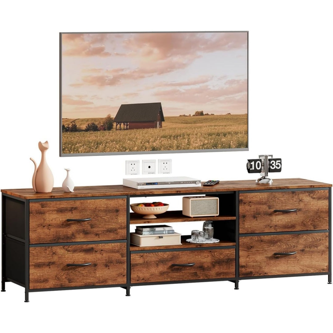 Rangement ferme et 3 etageres, meuble de television marron style rustique