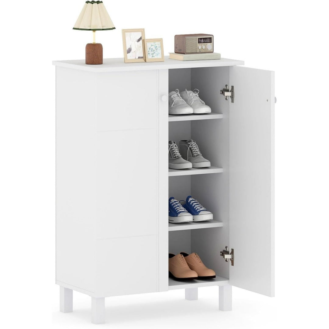 Armoire a chaussures finition rustique gris clair 4 etageres, bois ingenierie durable